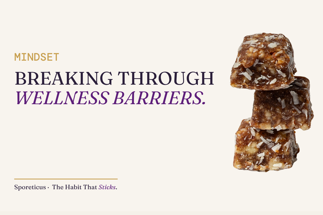 Sporeticus blog hero, eyebrow MINDSET, headline Breaking through wellness barriers.