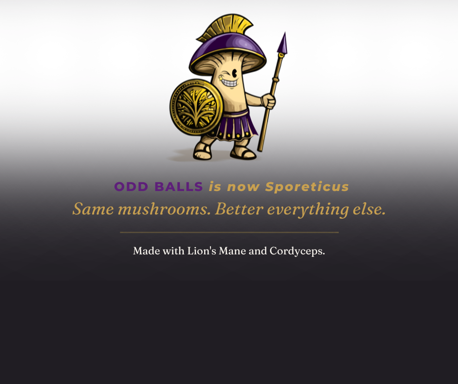 Sporeticus functional mushroom energy bites, formerly ODD BALLS, made with Lion's Mane and Cordyceps.